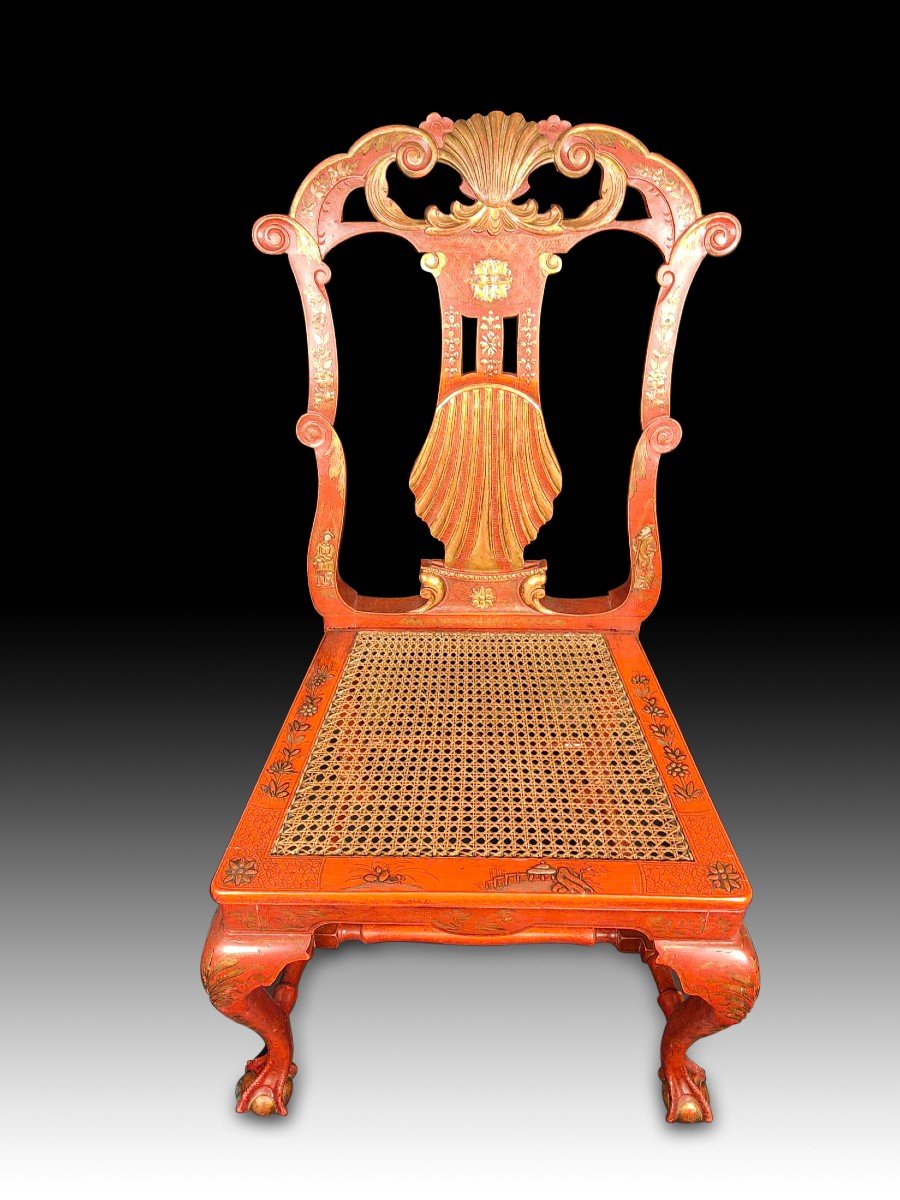 Six Seats Of Georges II Red And Golden Japanese Side Chairs-photo-1