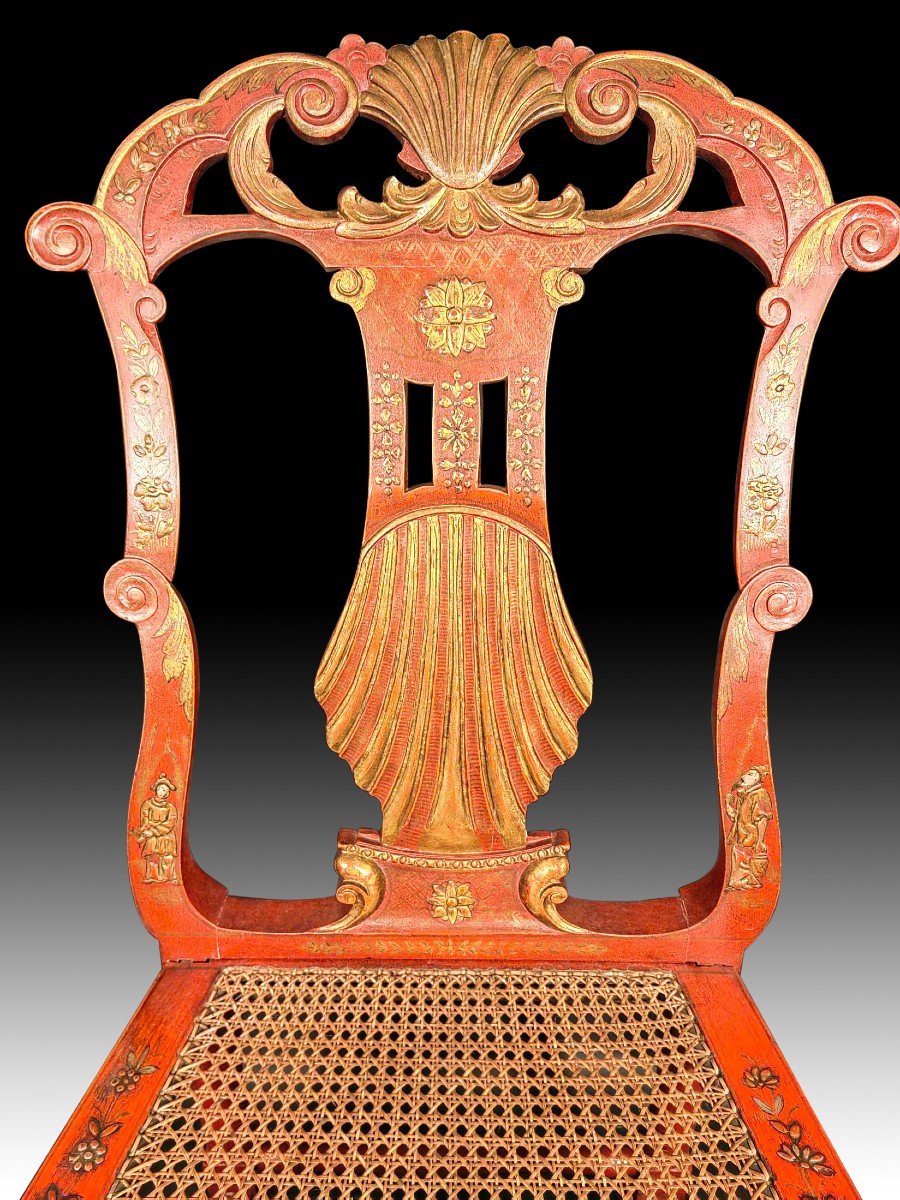 Six Seats Of Georges II Red And Golden Japanese Side Chairs-photo-3