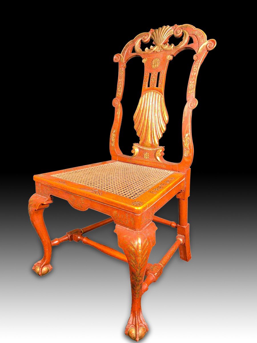 Six Seats Of Georges II Red And Golden Japanese Side Chairs-photo-6