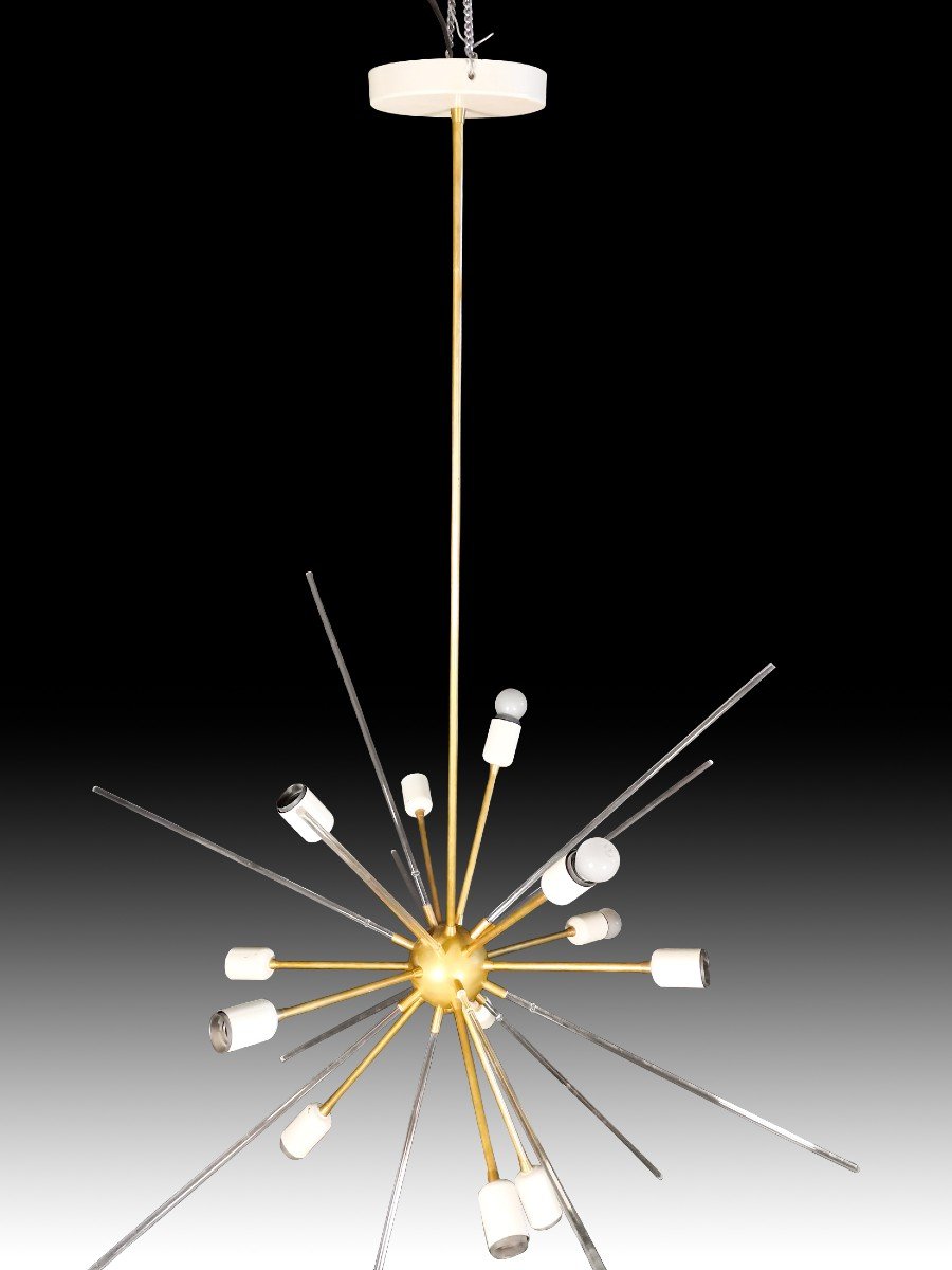 Lustre  De Laiton Et Méthacrylate, Des Années 80-photo-3