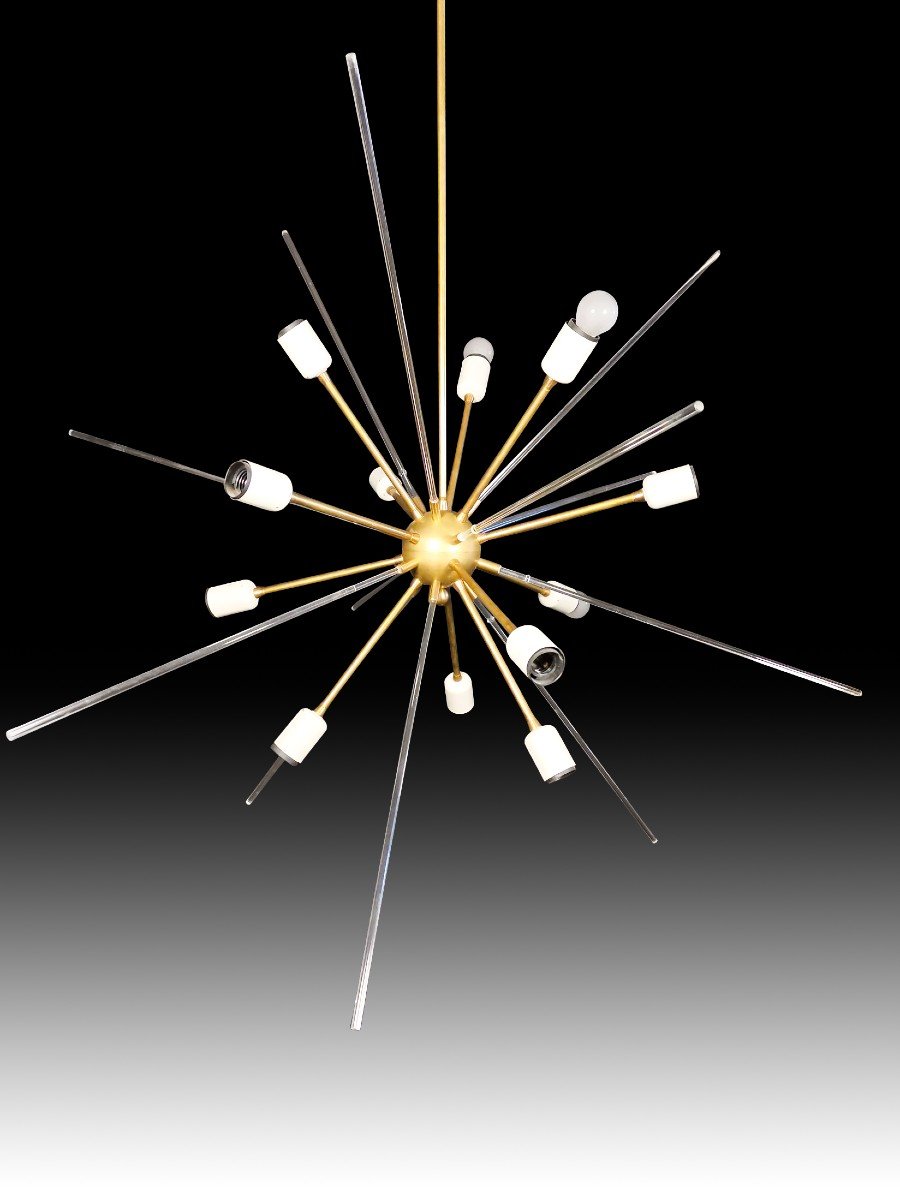 Lustre  De Laiton Et Méthacrylate, Des Années 80-photo-7