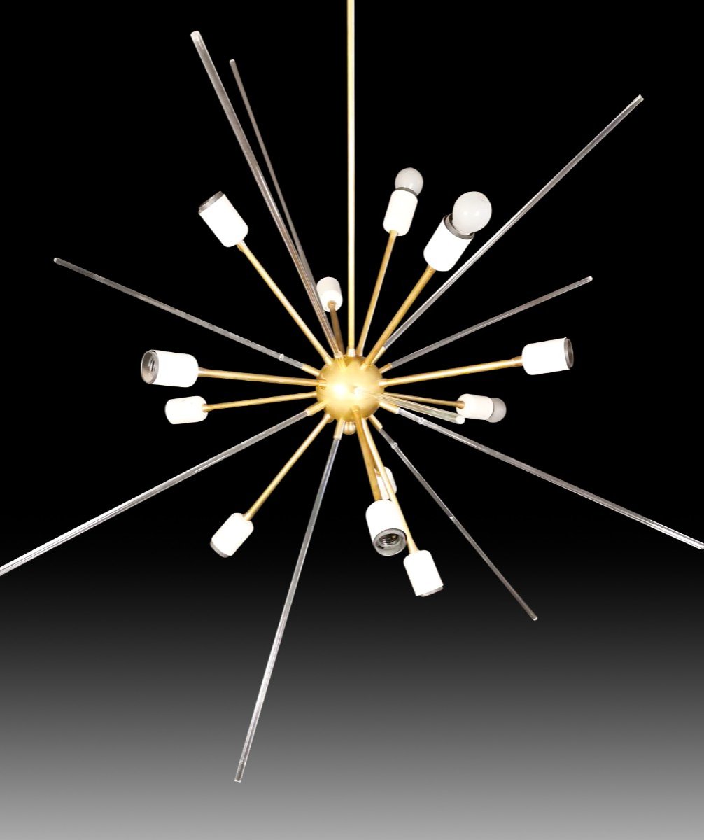 Lustre  De Laiton Et Méthacrylate, Des Années 80