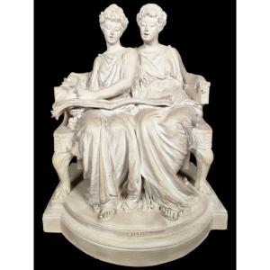 XIX ème Siècle Terre Cuite De Dames Grecques Sculpture Ed Lanteri