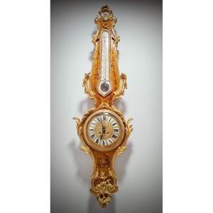 Louis XV Style Cartel Clock And Thermometer In Martin Varnish, Circa 1740