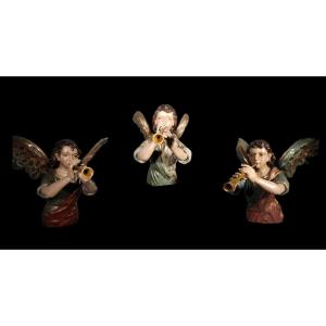 Importants Anges En Bois Sculpté, Doré Et Polychrome Du XVIIe Siècle 3