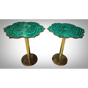 Paire De Tables En Malachite Et Bronze