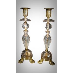 A Pair Of Crystal Candlesticks And Gilt Bronze Mounts, Late 17th Century