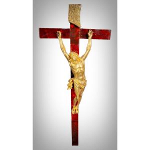 Grande Croix Avec Le Christ En Bronze Dore Du 17eme Siecle