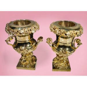 Pair Of Gilt Bronze Cups From The 19th Century