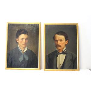 Pair Of Oil Portraits From The 19th Century Italy XIX Eme