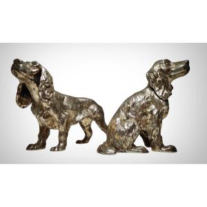 Exquisite Pair Of Italian Solid Silver Cocker Spaniel Dogs