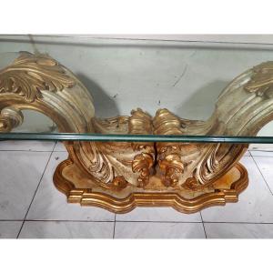 Elegant Italian Coffee Table From The 1950s: Artistic Work Of Carved And Twisted Wood