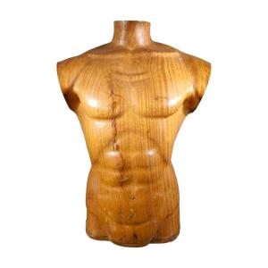  Titre :  "élégant Torse d'Homme En Bois Des Années 50 : Artisanat Sculpté En Bois Massif