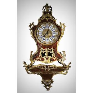  Magnifique Horloge Murale Cartel  En Marqueterie Boulle Du XIXe Siècle, 110 Cm De Haut