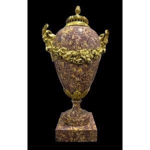  Large Marble And Bronze Vase From The 19th Century