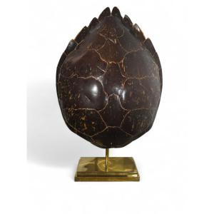 Grande Lampe Des Années 1970 Avec Base En Bronze Poli