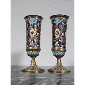 Paire de vases français en bronze émaillé – XIXe siècle