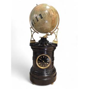 Horloge globe terrestre rotative exceptionnelle du XIXe siècle, signée Ludwig Julius Heymann et