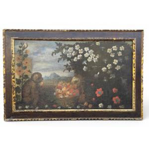 Huile sur toile du XVIIIe siècle, école majorquine, représentant un singe, cadre d'origine