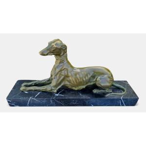 Sculpture de lévrier en bronze Art Déco par F. Galcera