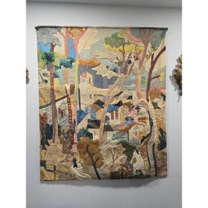 Grande tapisserie murale d'Antonio Sereix Codina, signée
