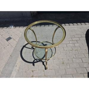 Round Side Table In Gilded Bronze And Glass, French Style, 1970s