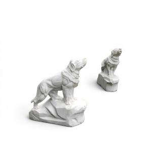 Paire de sculptures de chiens en marbre blanc, Italie, années 1980
