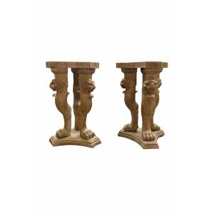 Pair Of Greco-roman-style Marble Pedestals With Lion-paw Feet, 20th Century