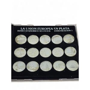 Ensemble de quinze pièces commémoratives en argent de l'Union européenne, XXe siècle