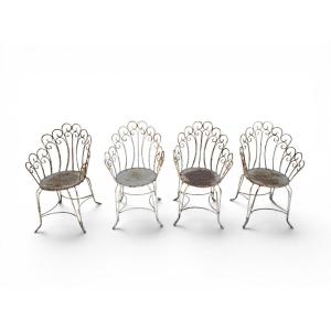 Set Of Four Painted Iron Garden Chairs, 1950s