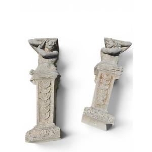 Paire de sculptures en pierre taillée à la main, début du XXe siècle