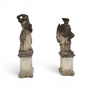 Pair Of Garden Statues Made Of Stone From Vicenza, Italy, 19th Century