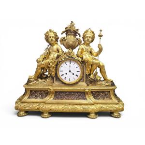19th-century Gilded Bronze Clock, Signed Henry Marc, Paris