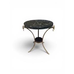 Empire-style Side Table With Gilded Bronze Legs And A Green Marble Top, 1970s