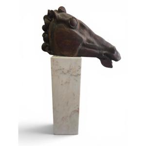 Classical Greek Head By Alfredo Lanz, Terracotta On A Marble Base, Italy, 1970s