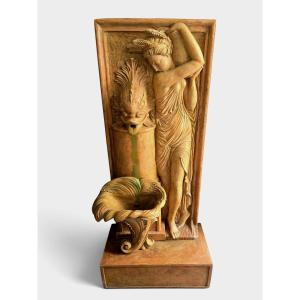 Monumental Art Deco Terracotta Garden Fountain, "allegory Of Summer," By Ezio Ceccarelli