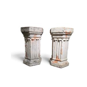 Pair Of 19th-century Italian Terracotta Hexagonal Pedestals – Sculpture Stands
