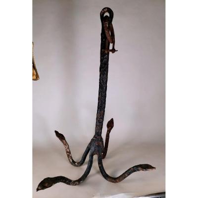 Large 18th Century Anchor In Forged Iron