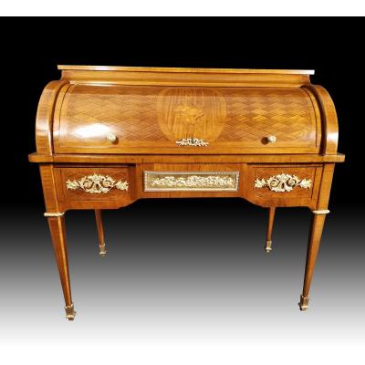 Cylinder Desk In Marquetry Late 19th