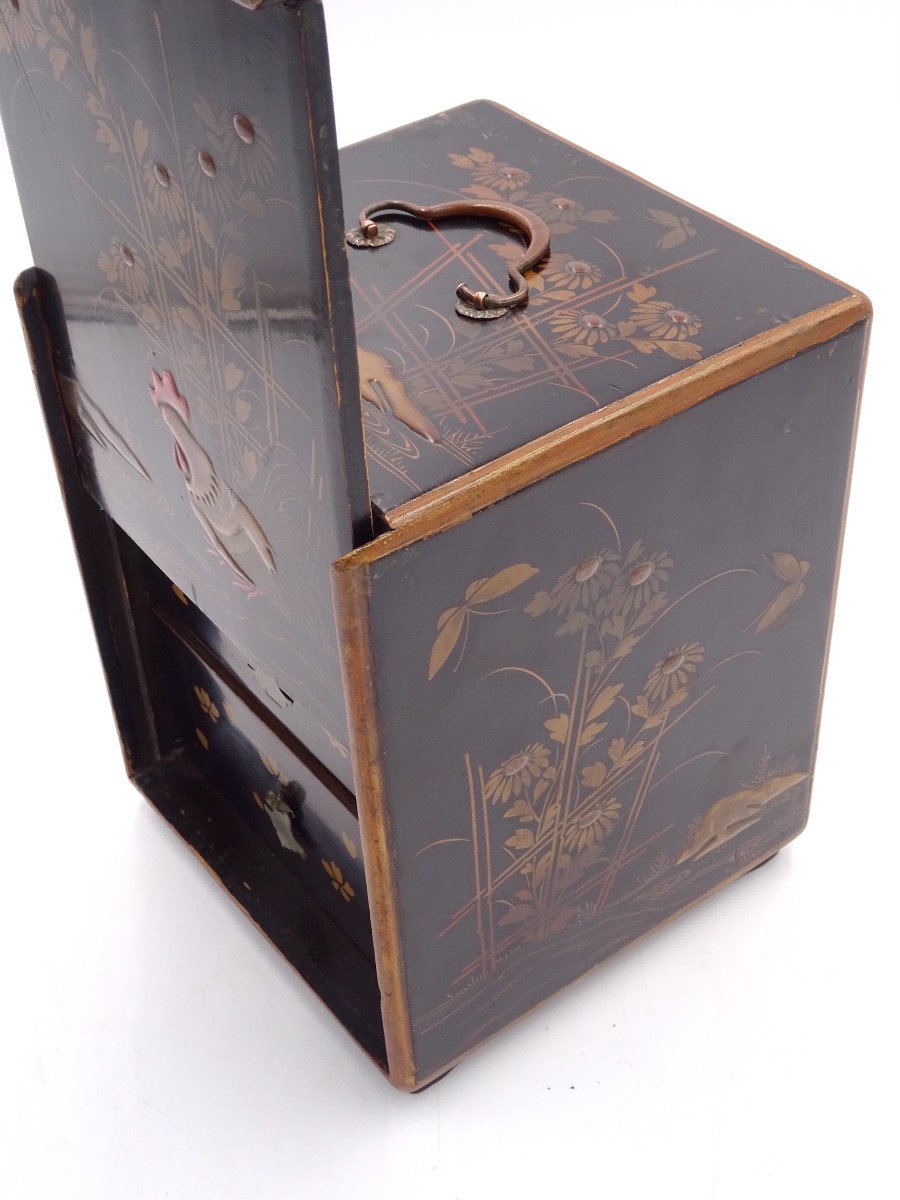 Coffret à Trois Tiroirs d'Ambit Chinois, Fin XIXe Siècle à Décor Floral-photo-4