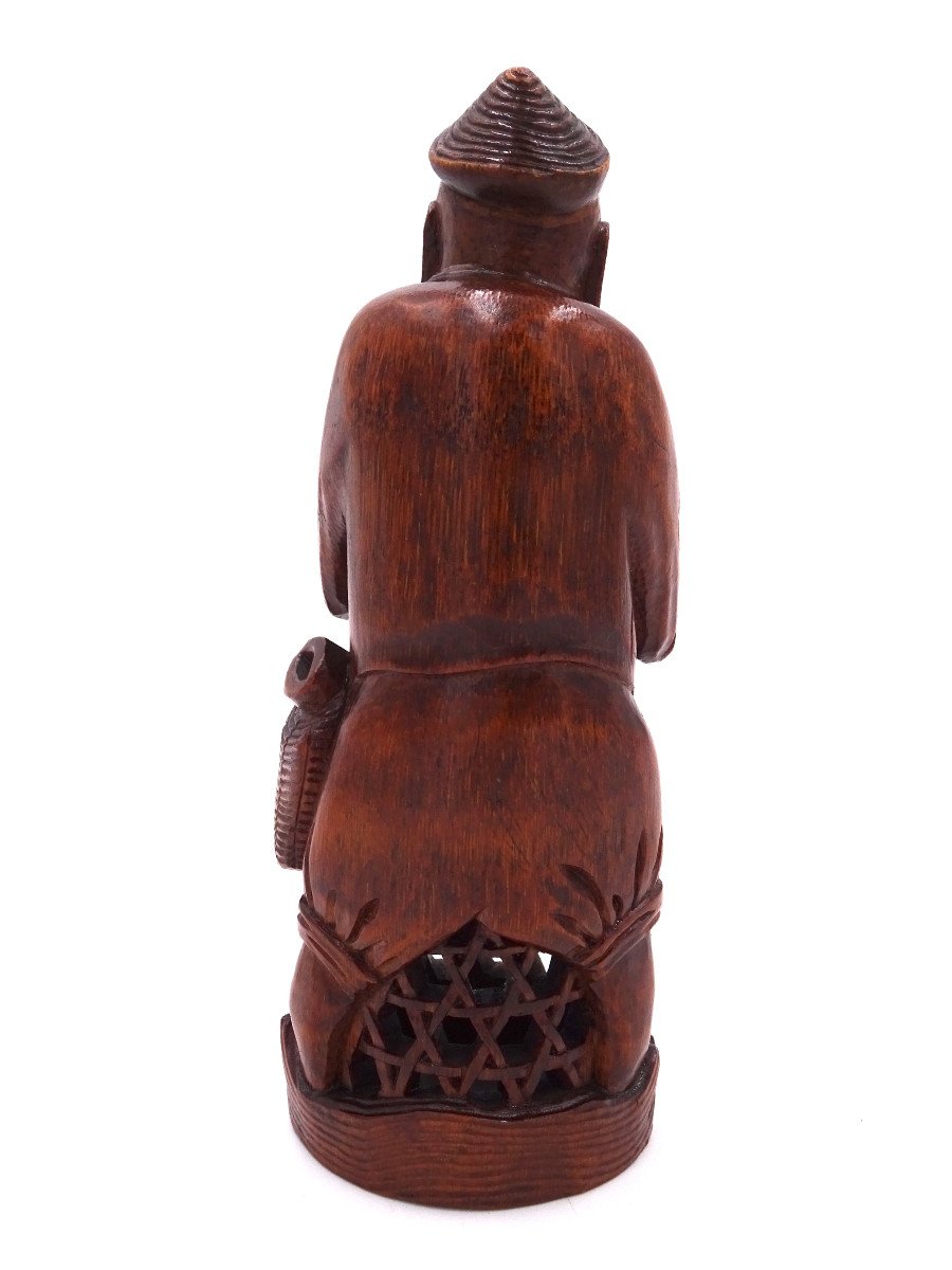 Sculpture En Bois De Bambou Représentant Un Pêcheur, Origine Chinoise, Début Des Années 1900-photo-2