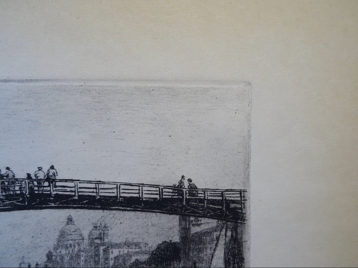 Engraving "the New Accademia Bridge" By Emanuele Brugnoli, 1920s-photo-2