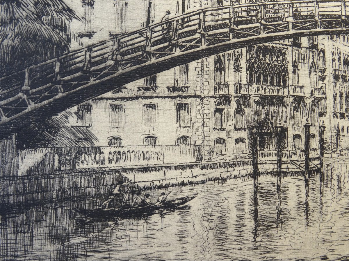 Engraving "the New Accademia Bridge" By Emanuele Brugnoli, 1920s-photo-6