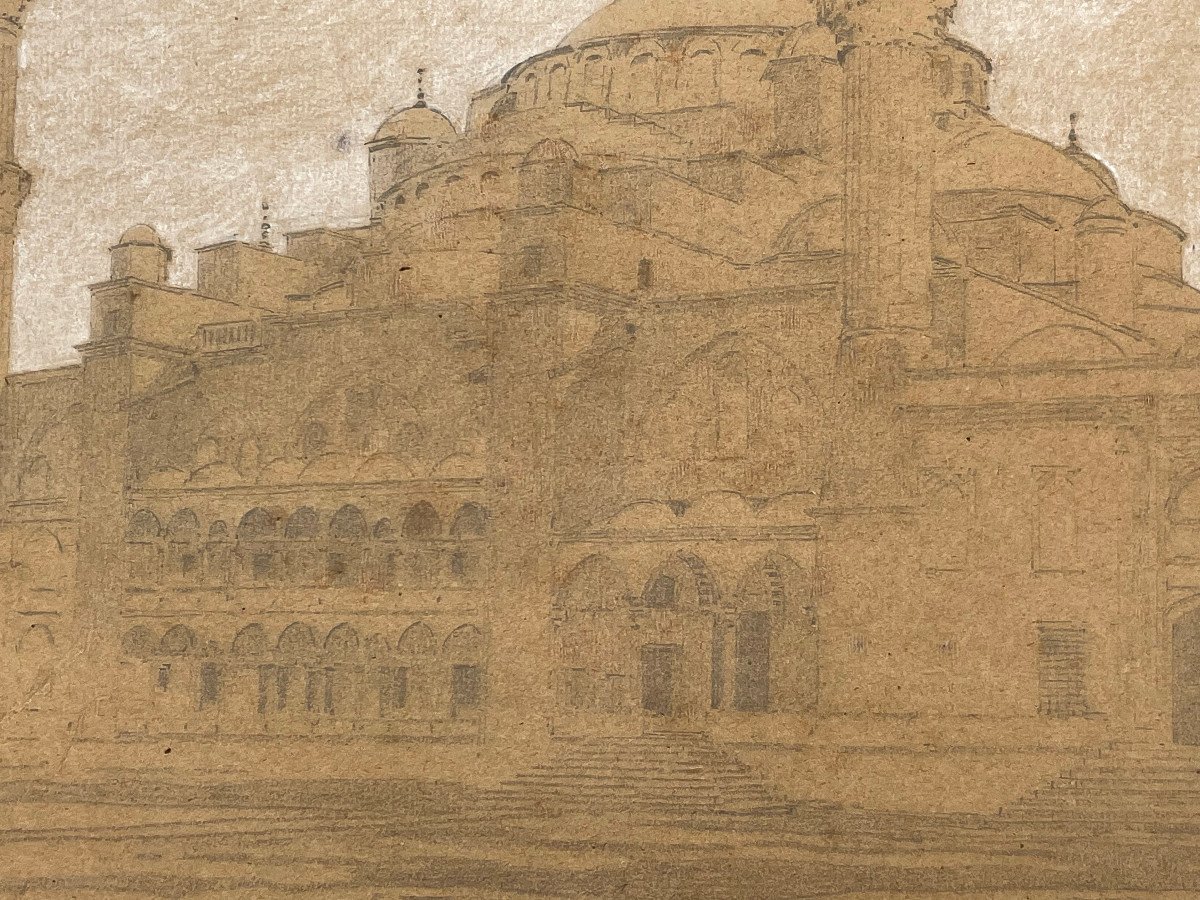 Drawing "constantinople Mosque" By A. Pasini, Circa 1860-photo-2