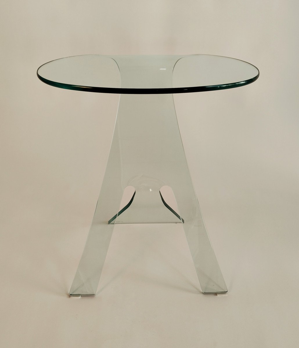 Coffee Table Grillo In Curved Glass By Vittorio Livi For Fiam Italy