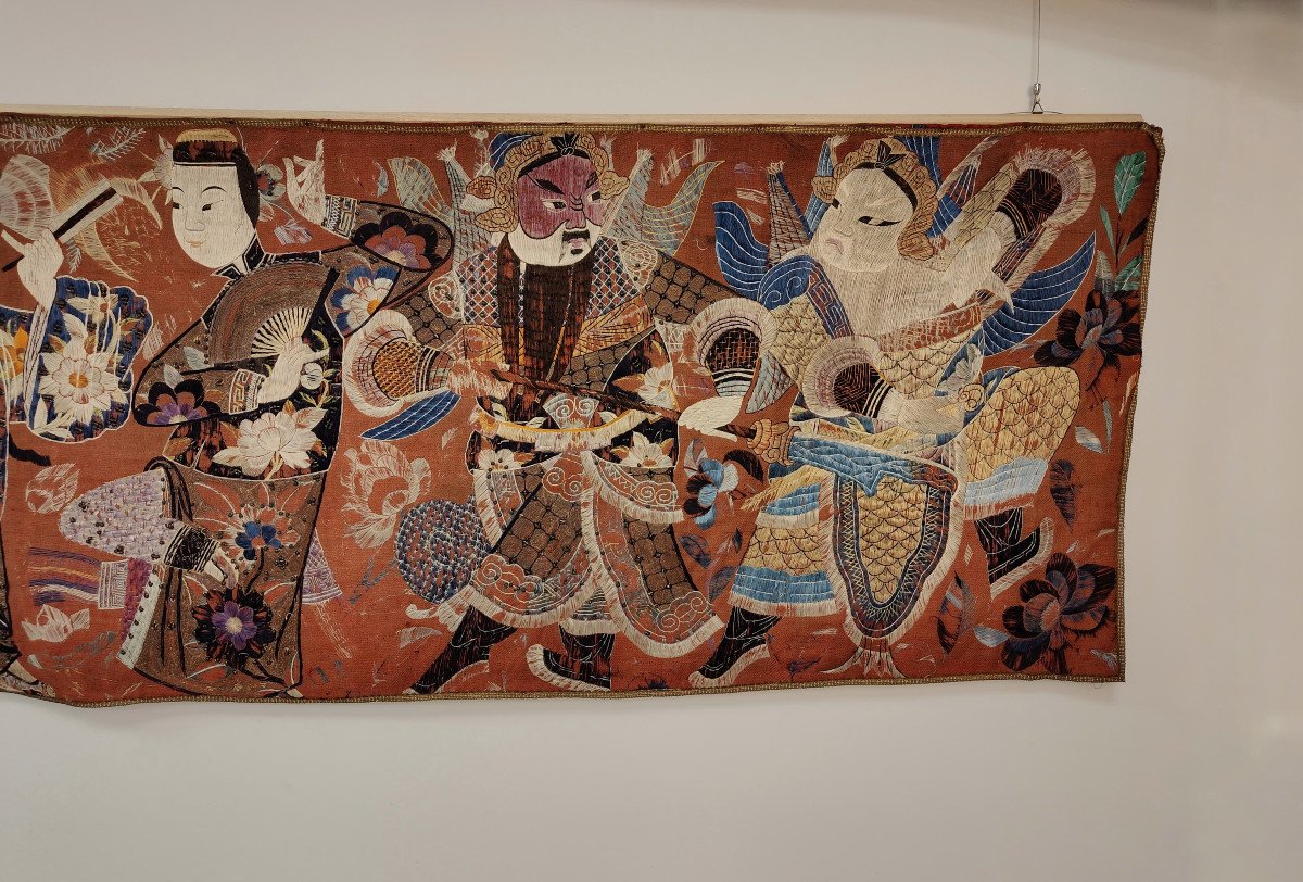 Chinese Tapestry, Embroidered In Silk, 1890-photo-4