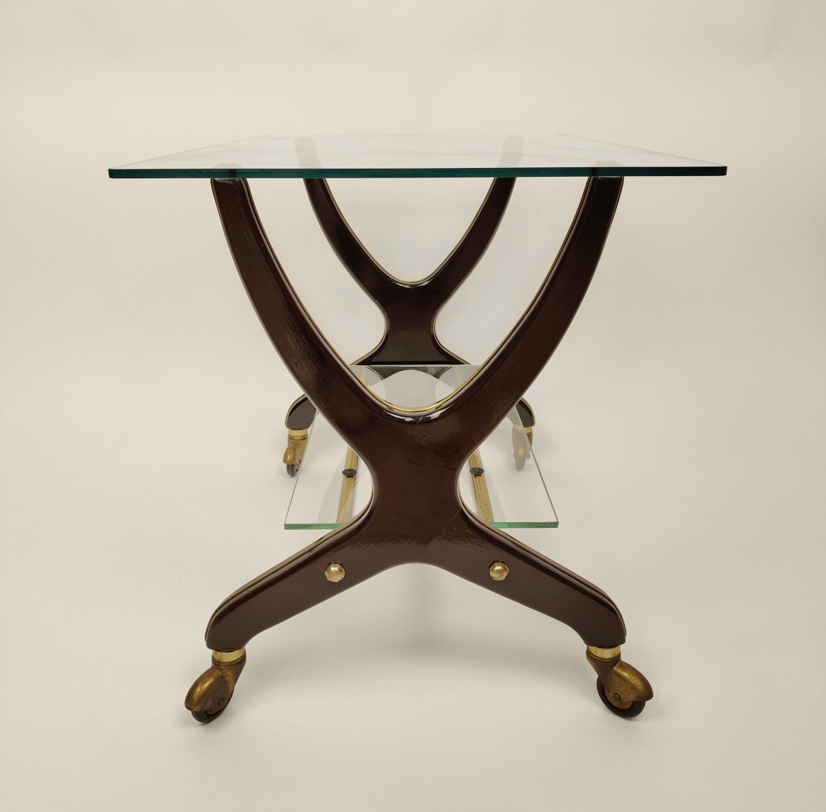 Wood, Glass And Brass Trolley In Art Deco Style - 1950s, Italy-photo-1