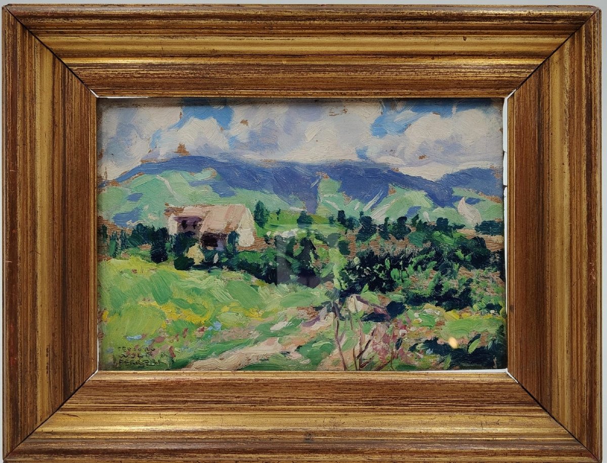 Oil On Panel View Of Monte Grappa And Boccaor, T. Wolf Ferrari - 1934, Italy