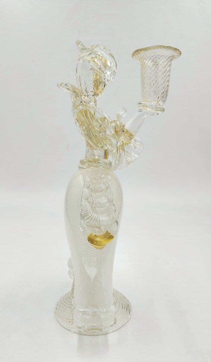 Paire De Bougeoirs En Verre De Murano, Figurines Goldoni, Italie, Années 1980-photo-7