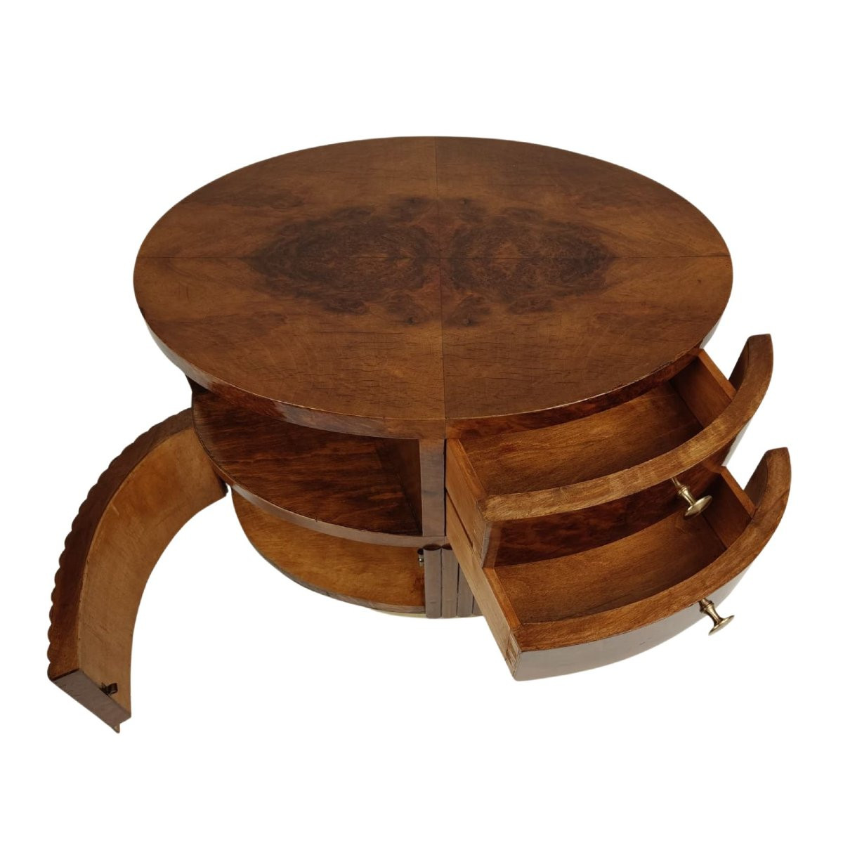 Table de Centre Ovale en Noyer et Ronce de Noyer, Italie, Années 1930-40, Art Déco-photo-6